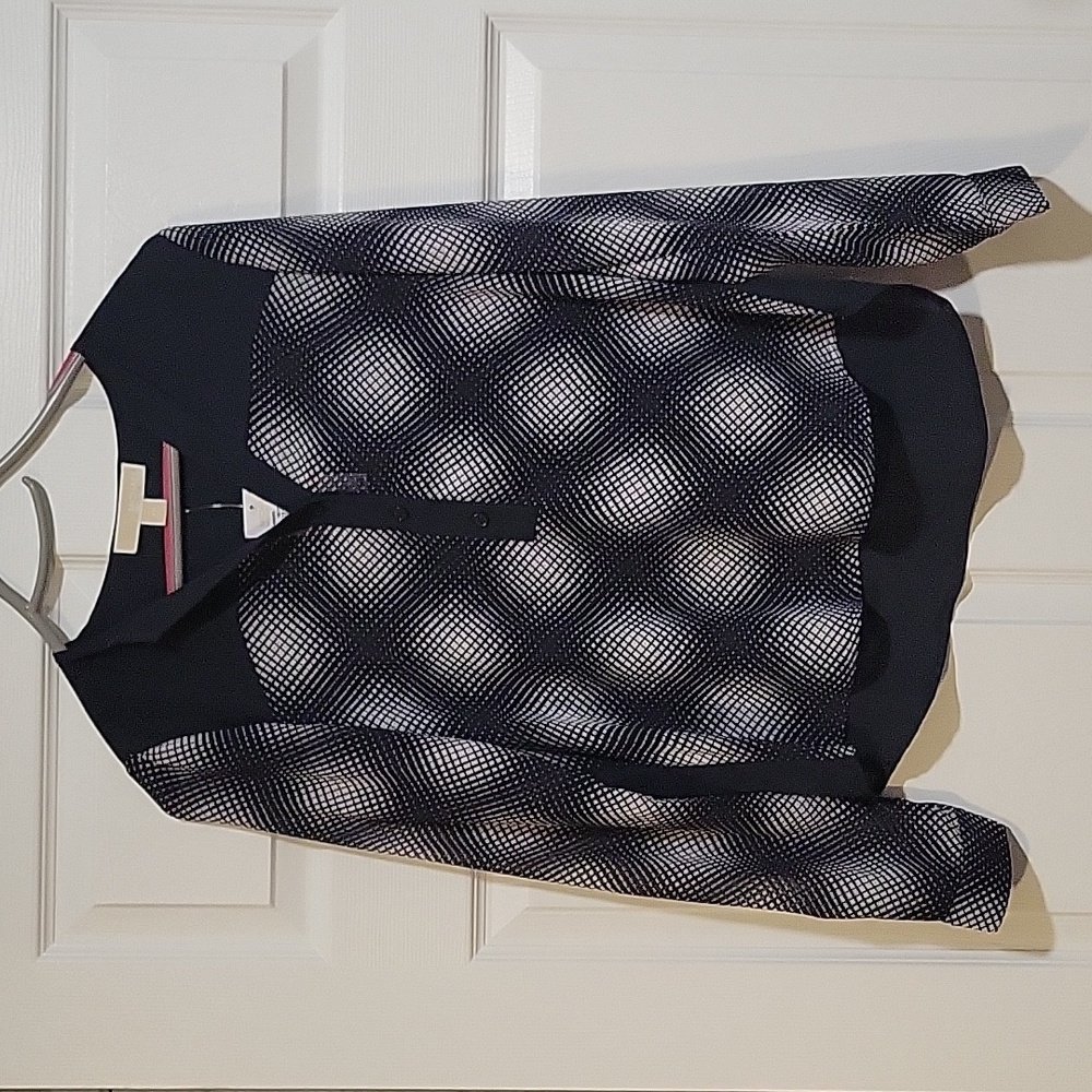 Long Sleeve Michael Kors Navy & White Blouse